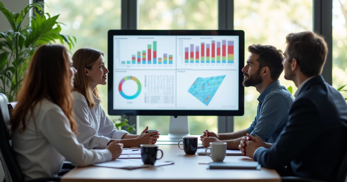 Equipe analisando relatório de ponto digital em tela de computador 