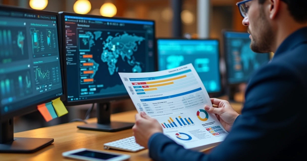 Profissional analisando relatório de segurança cibernética