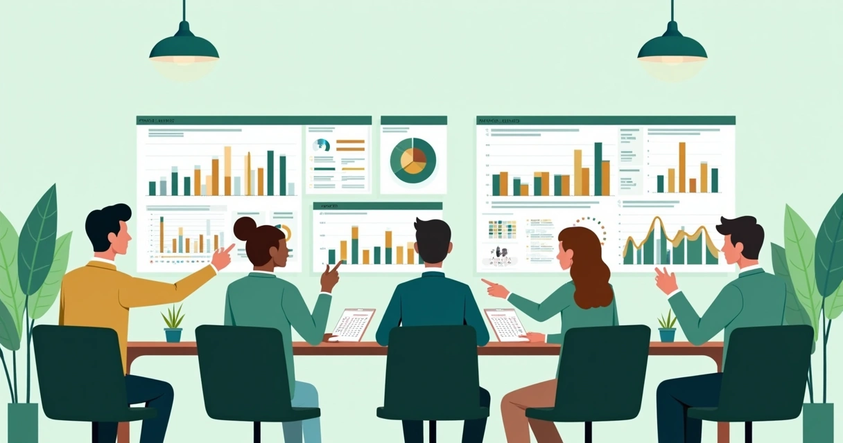 Equipe analisando planilhas e relatórios de gateway 