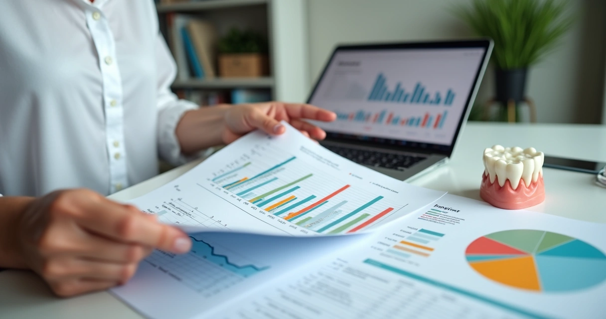 Gestor de clínica odontológica analisando relatórios financeiros 