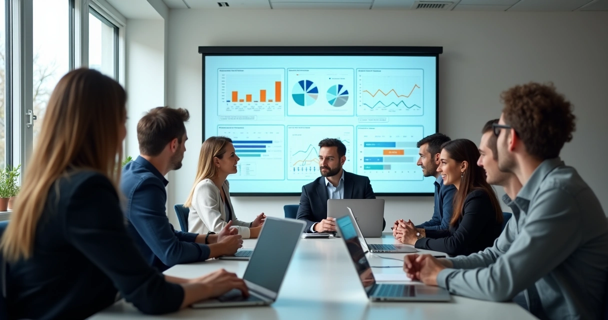 Equipe analisando relatório de feedback em uma tela