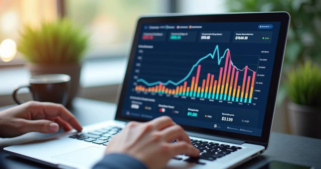 Pessoa analisando gráficos de desempenho de campanha no notebook 