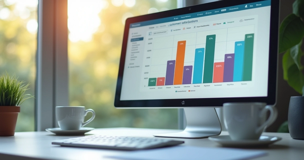 Gráfico de satisfação do cliente em tela de computador