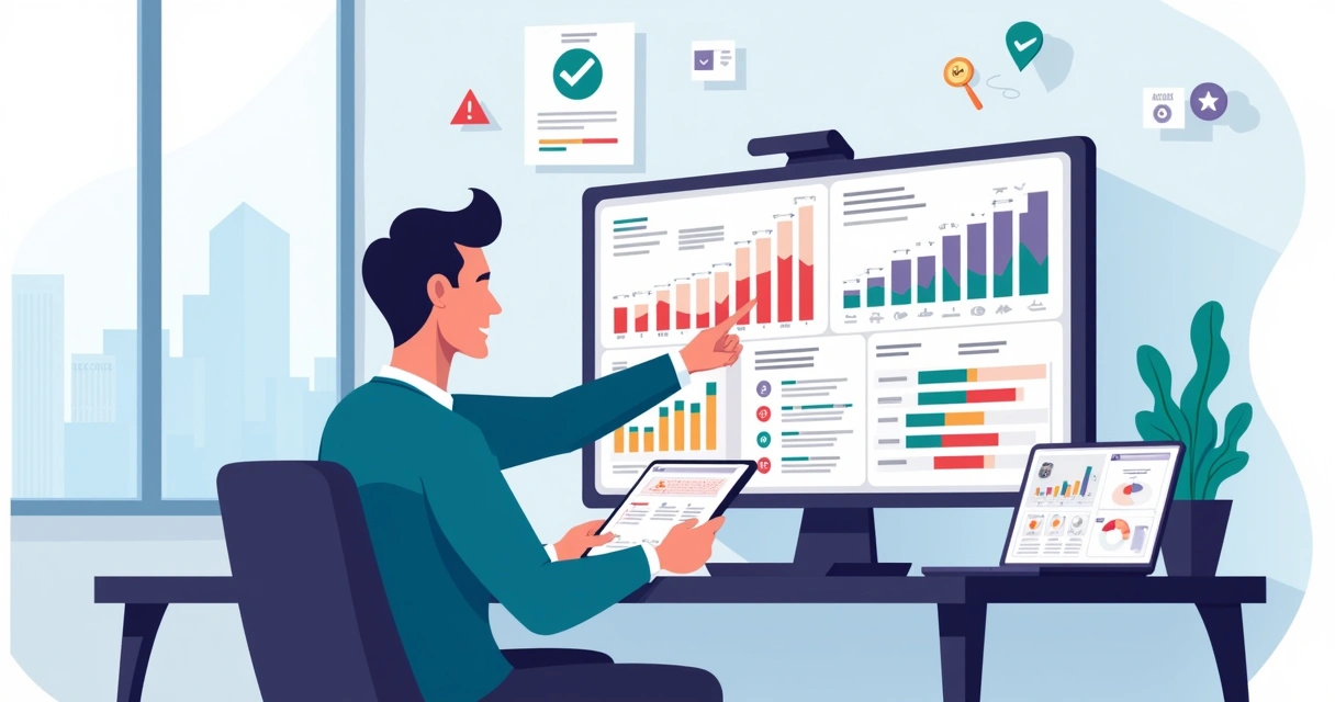 Gestor de marketing analisando relatório de influenciador com dados suspeitos em tela 