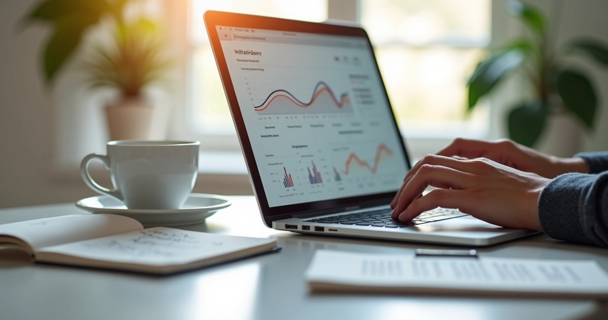 Alguém analisando relatórios de vendas no Instagram Shopping no notebook