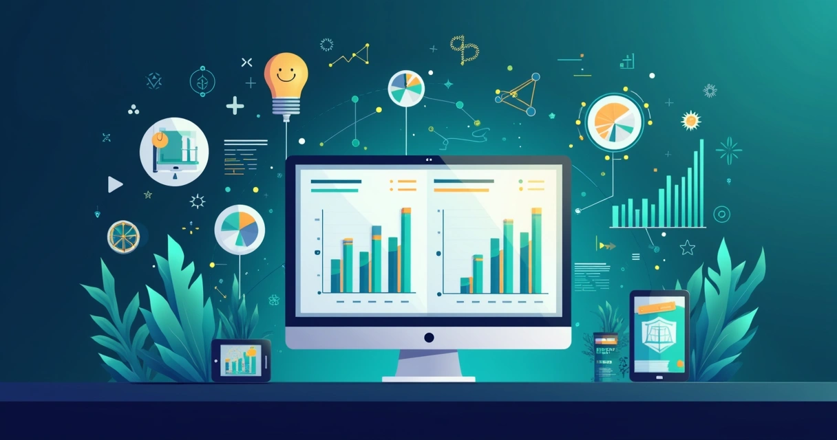 Ilustração corporativa plana mostrando análise de reputação digital com gráficos, ícones de sentimento e proteção de marca 