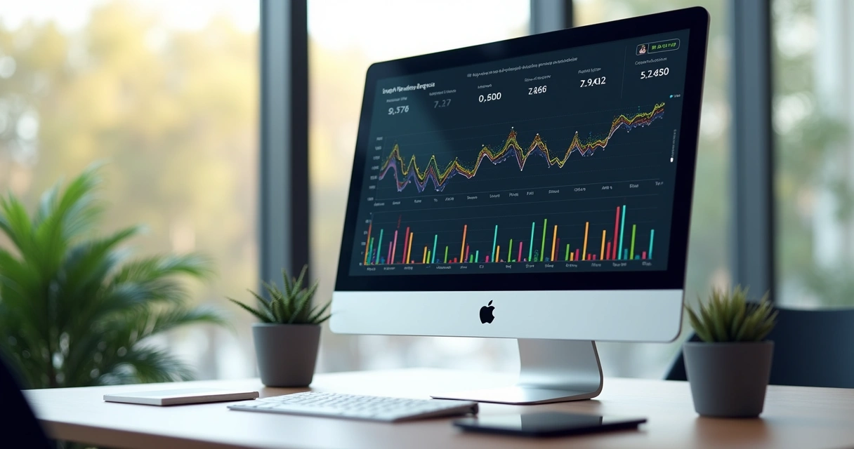 Tela de computador mostrando análise de reputação digital com gráficos e menções online detalhadas 