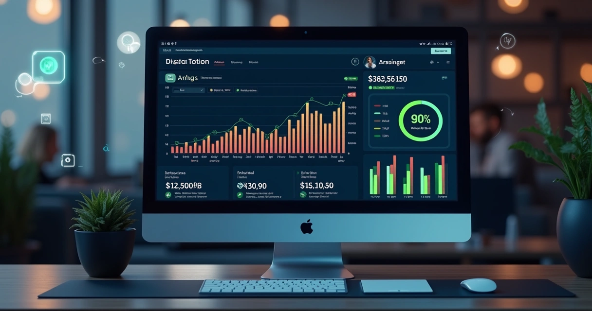Tela de computador exibindo dashboard com gráficos de análise de reputação digital e sentimento de influenciadora 