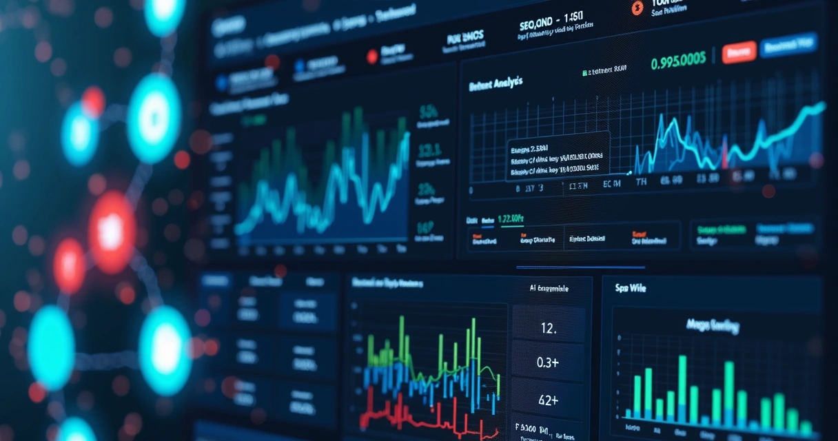 Painel digital mostrando análise de reputação e gráficos de sentimento e risco 