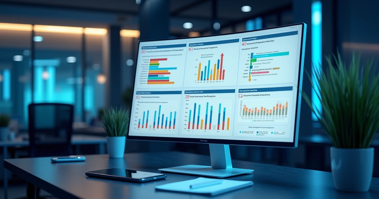 Tela de computador exibindo gráficos de análise e métricas de reputação de influenciadores digitais 