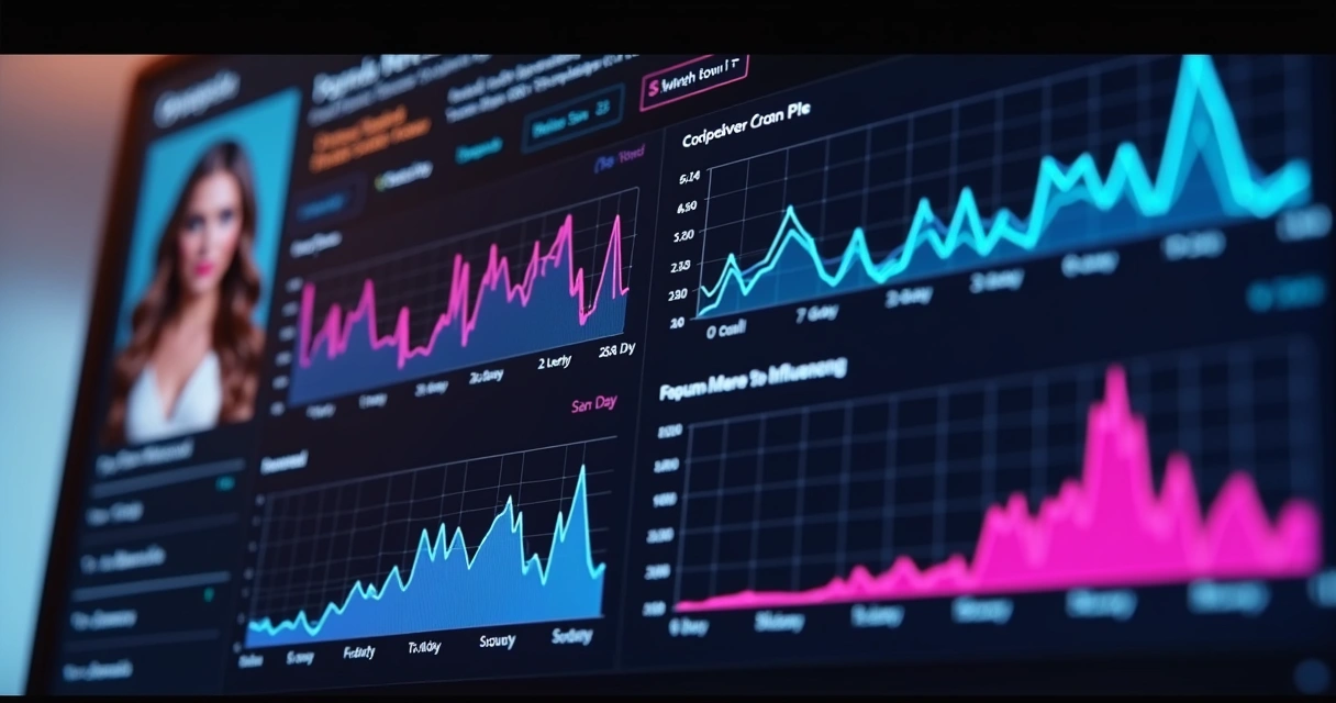Dashboard digital com gráficos de menções positivas e negativas de influenciador 