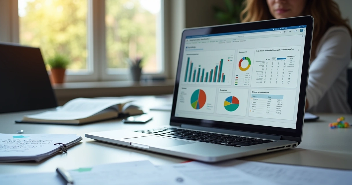Pessoa analisando dados de vendas em notebook com tela de CRM 