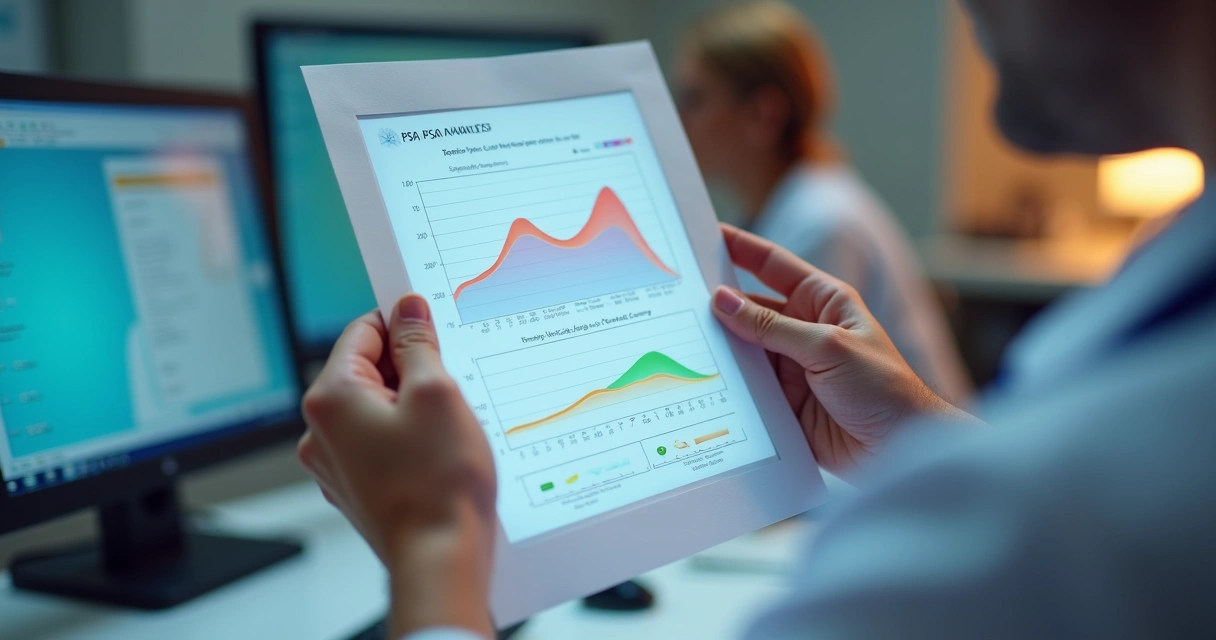 Exame de sangue com gráfico mostrando variação de PSA