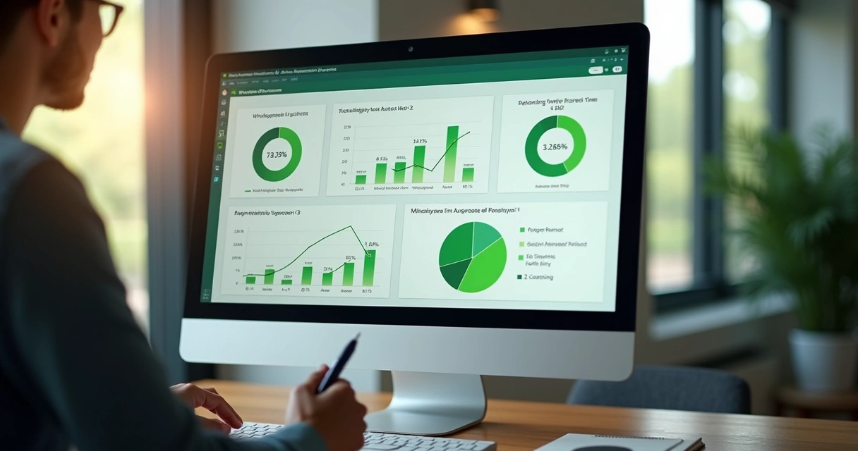 Computador exibindo gráficos de resultados da automação