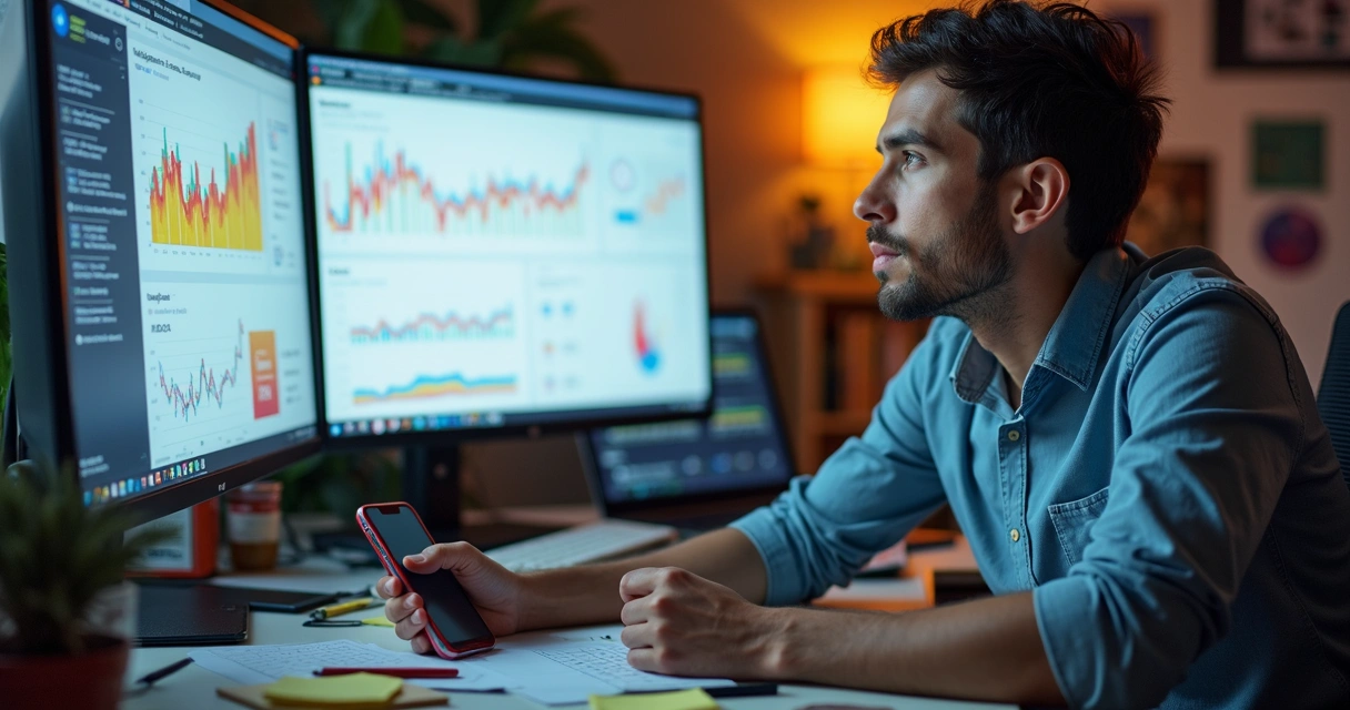 Tela de computador com gráficos de desempenho de campanha na tela 