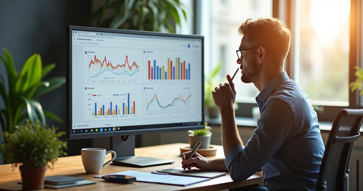 Profissional analisando resultados de anúncios no Google Ads 