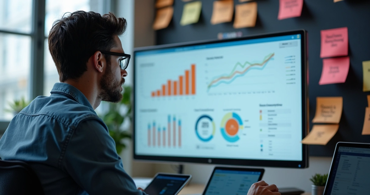 Analista monitorando resultados de leads digitais 