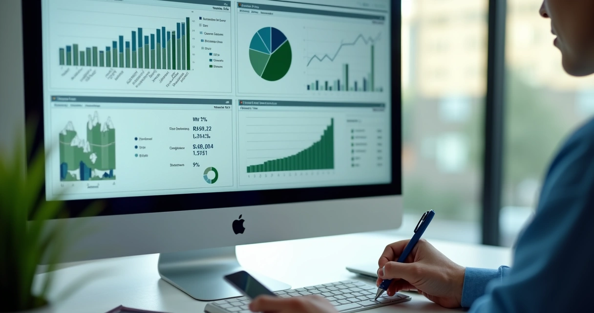 Relatório digital mostrando gráficos de crescimento nas vendas online