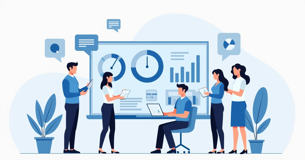 Quadro analítico mostrando métricas de webinar e pessoas analisando resultados 