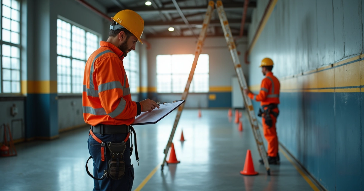 Técnico avalia risco de trabalho em escada
