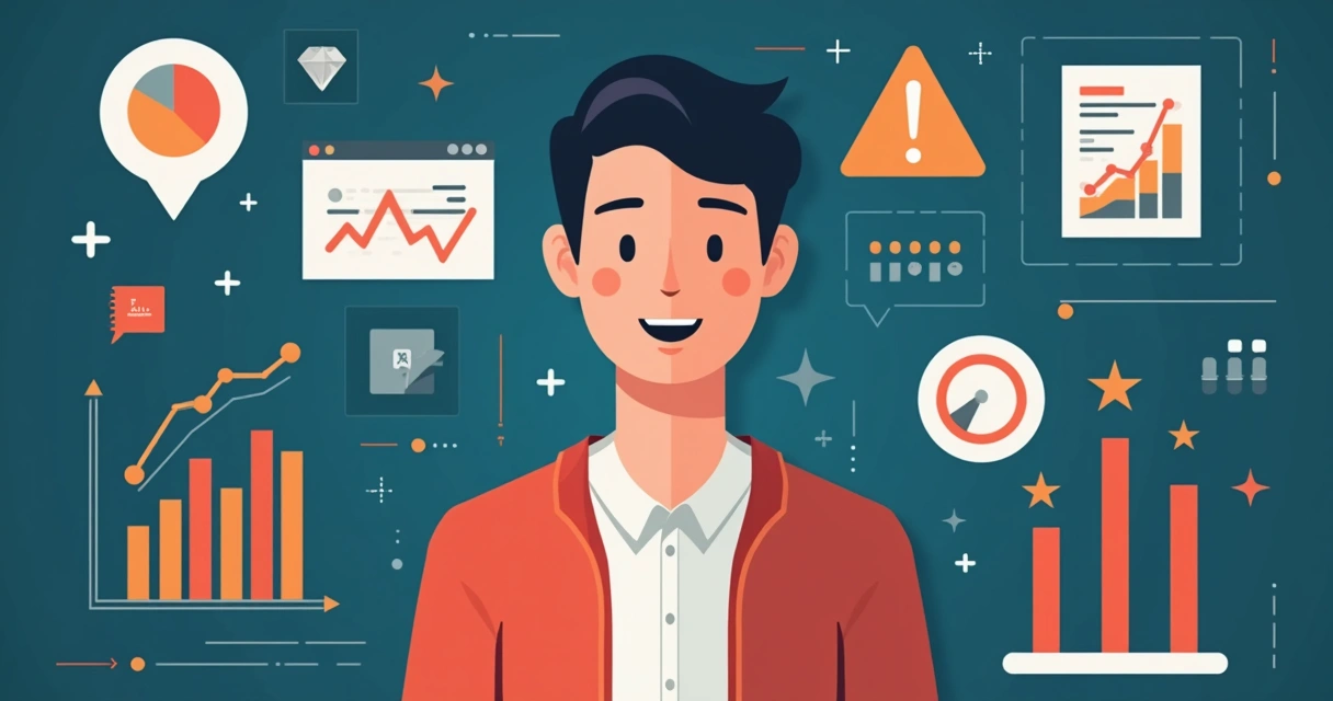 Ilustração corporativa plana mostrando um influenciador digital no centro cercado por ícones de alerta, gráficos de risco e análise de dados em cores sóbrias e elementos tecnológicos ao fundo 