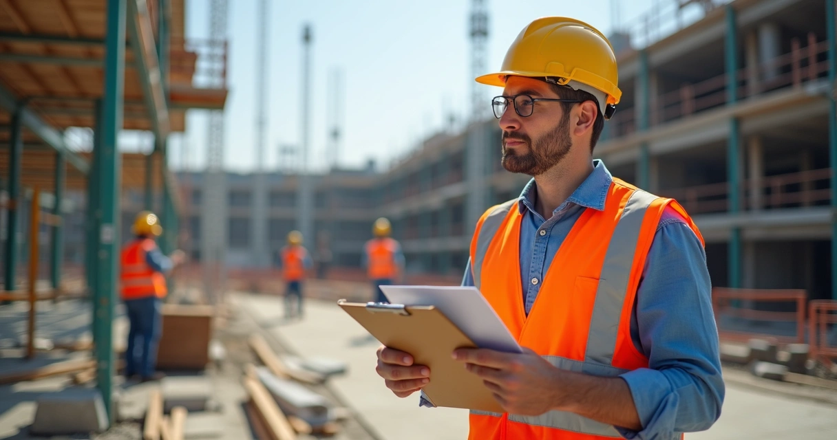 Profissional preenchendo checklist de análise de risco em local de trabalho em altura 