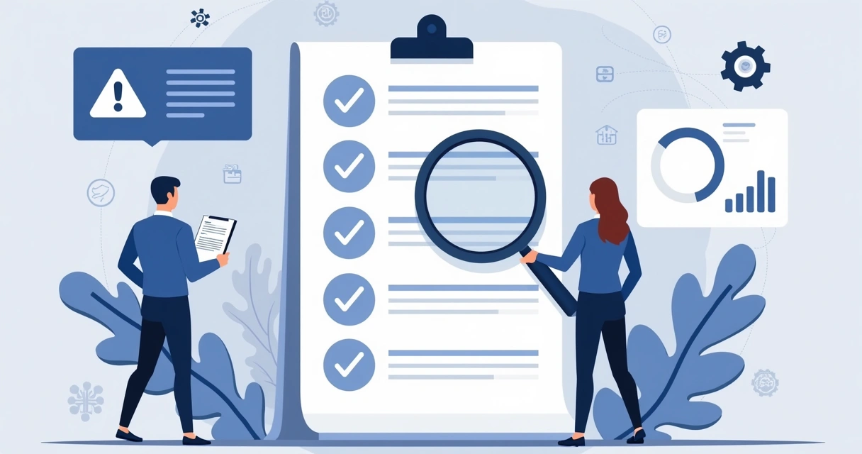 Ilustração corporativa de análise de riscos com gráficos e contrato de parceria 