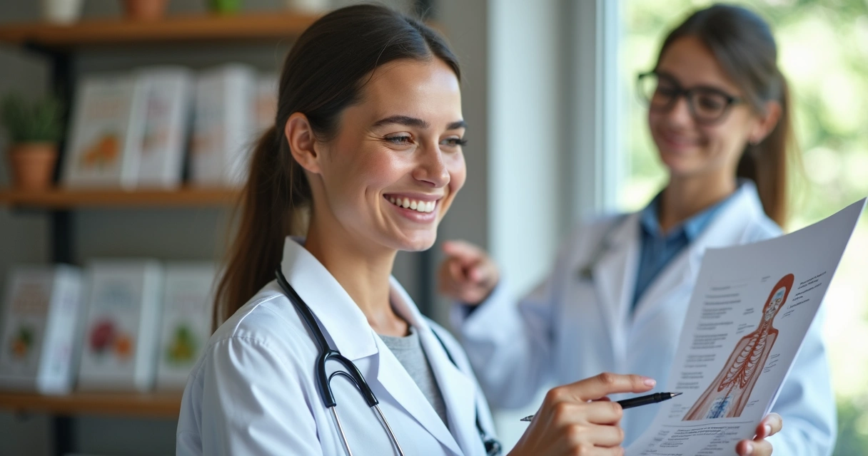Mulher analisando resultados de exames sobre saúde da tireoide