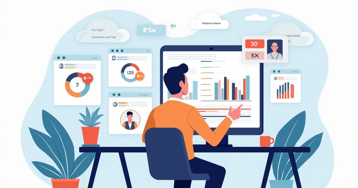 Profissional analisando painéis de score de campanhas digitais 