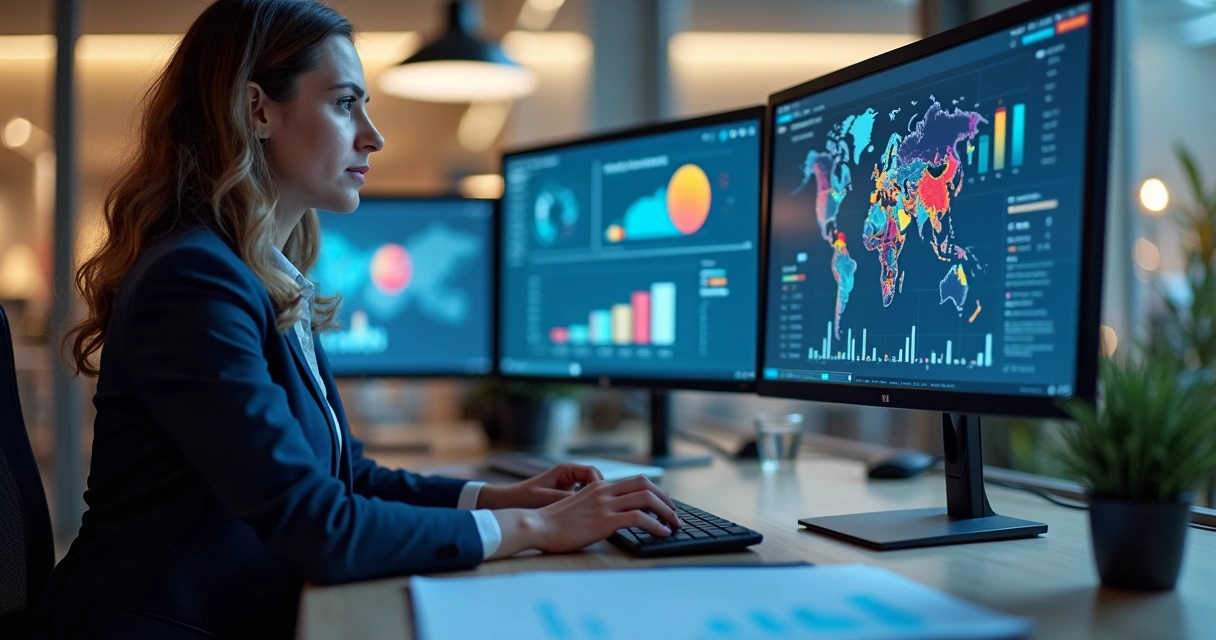 Profissional de vendas analisando dados de segmentação de empresas no computador