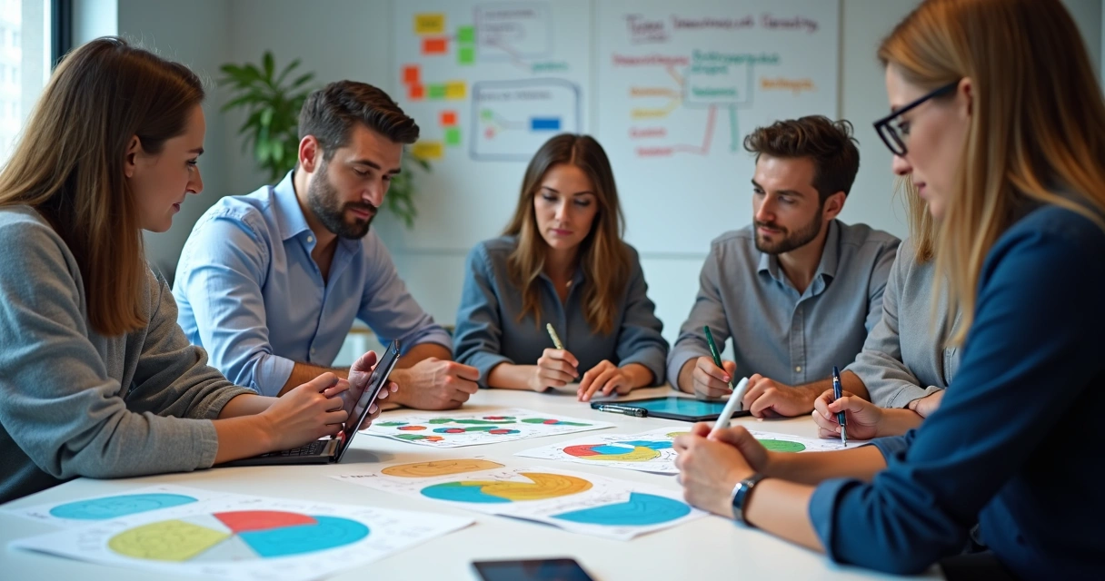 Equipe analisando mapas de públicos para anúncios online 