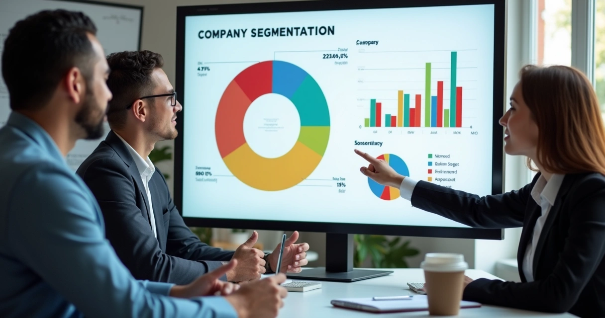 Gráfico colorido em computador mostrando segmentos de empresas 