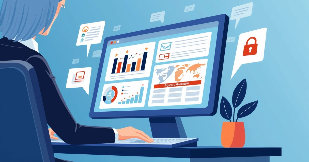 Tela de computador com análise de segurança de dados de projeto 