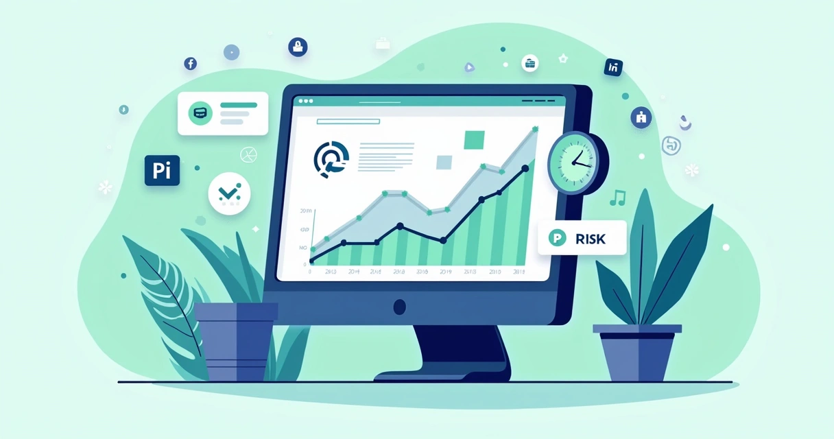 Ilustração corporativa plana mostrando análise digital de reputação de influenciadores com gráficos, ícones de redes sociais e indicadores de sentimento 
