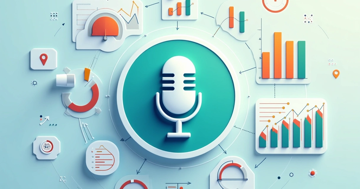 Gráficos de análise de segurança de marca com podcast no centro 