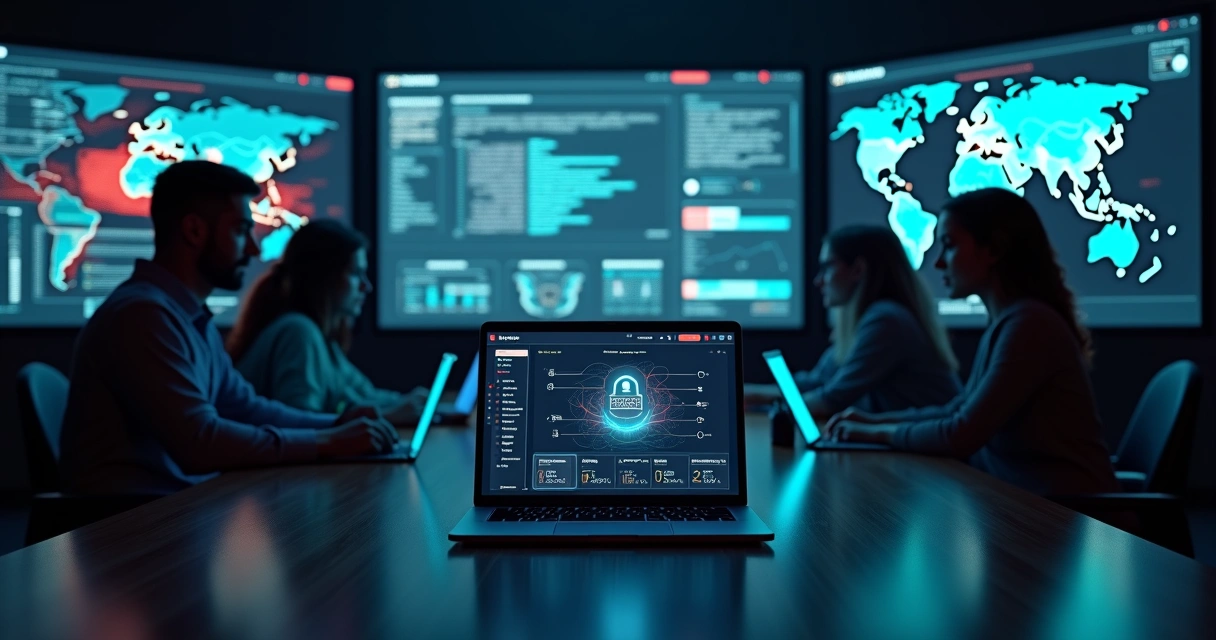 Equipe monitora mapa digital investigando riscos de segurança em sistema 