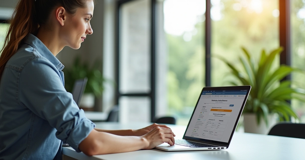 Profissional analisando opções de seguros em um notebook 