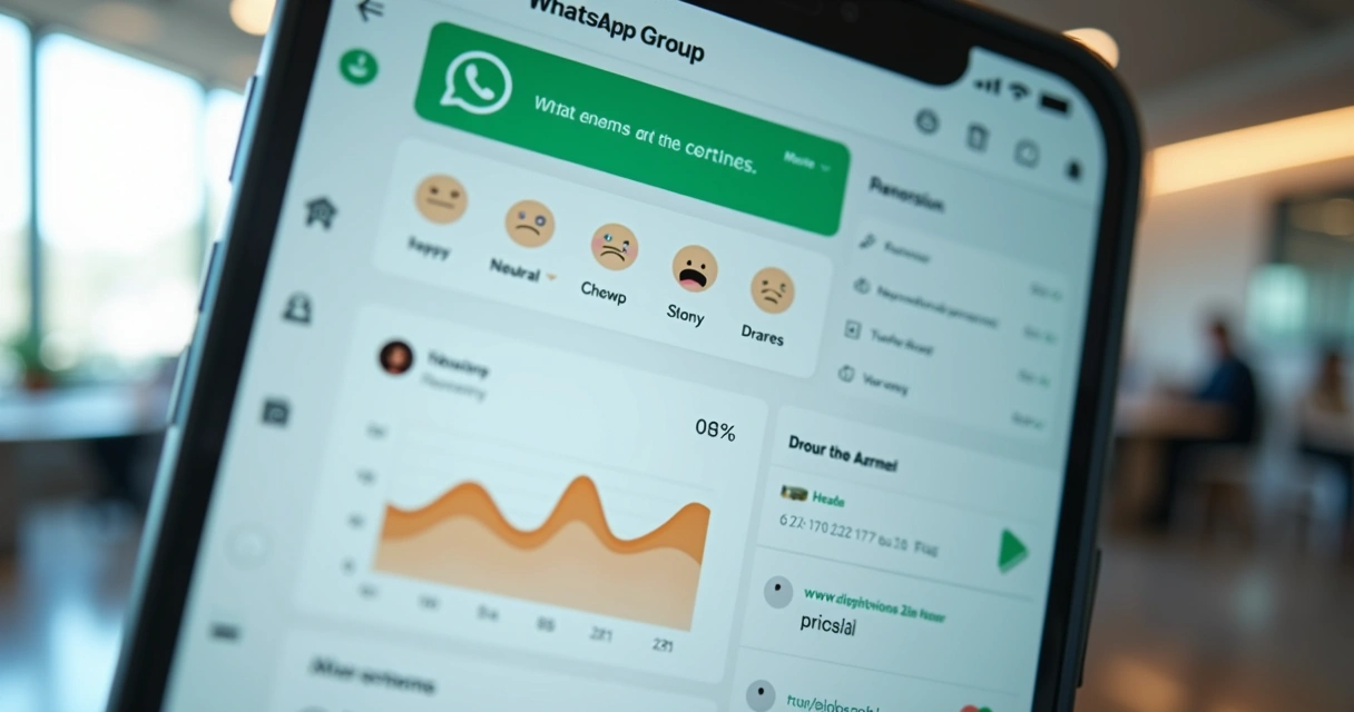Indicadores de sentimento em grupo WhatsApp exibidos em dashboard digital 