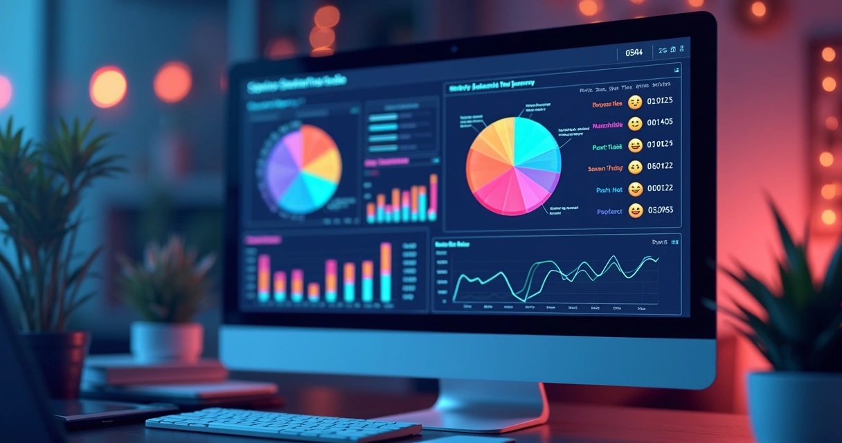 Plataforma de análise de sentimentos por IA com gráficos coloridos 