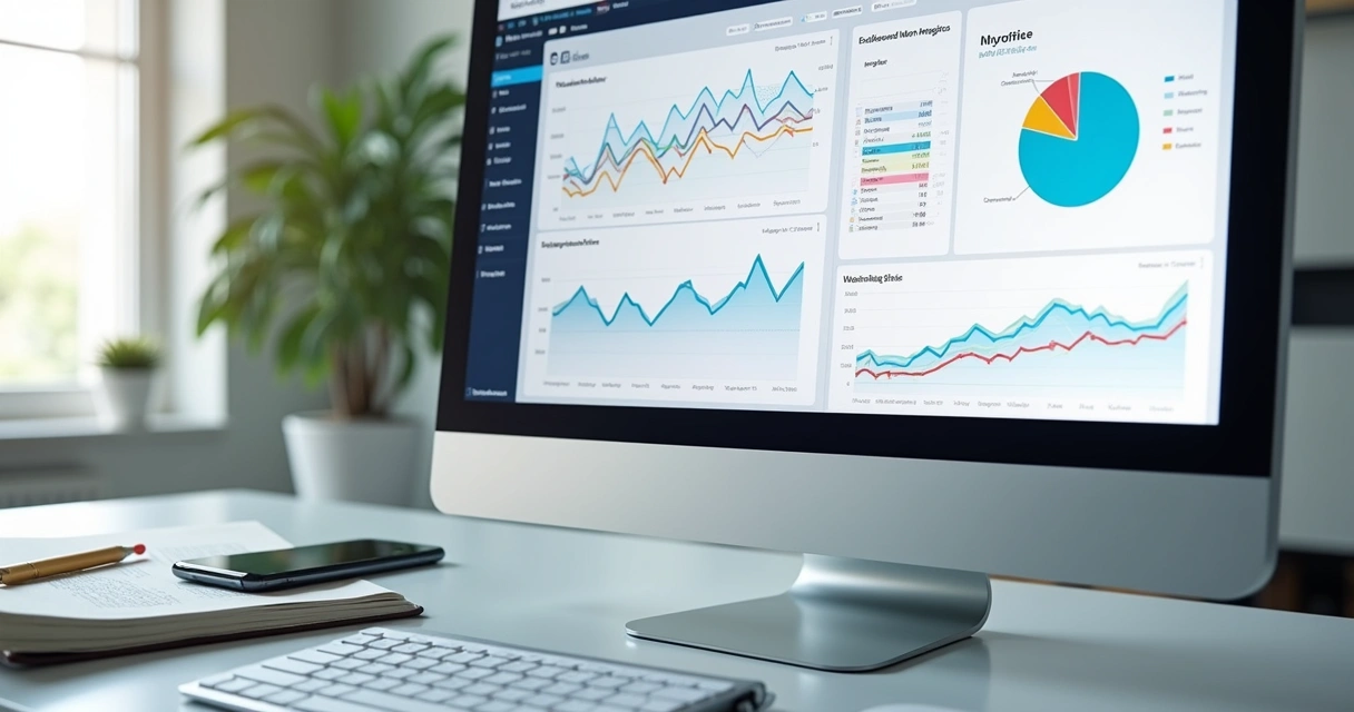 Dashboard analítico com gráficos de SEO e relatórios detalhados 