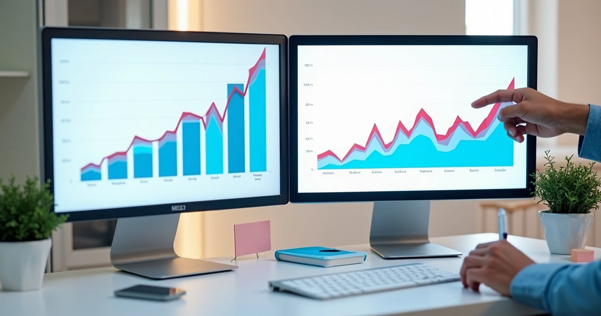 Comparação entre gráficos de tráfego pago e orgânico 