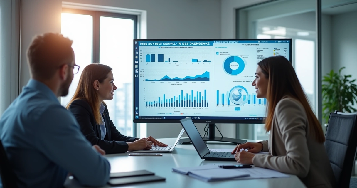 Equipe analisando painel de sinais de compra B2B em tela