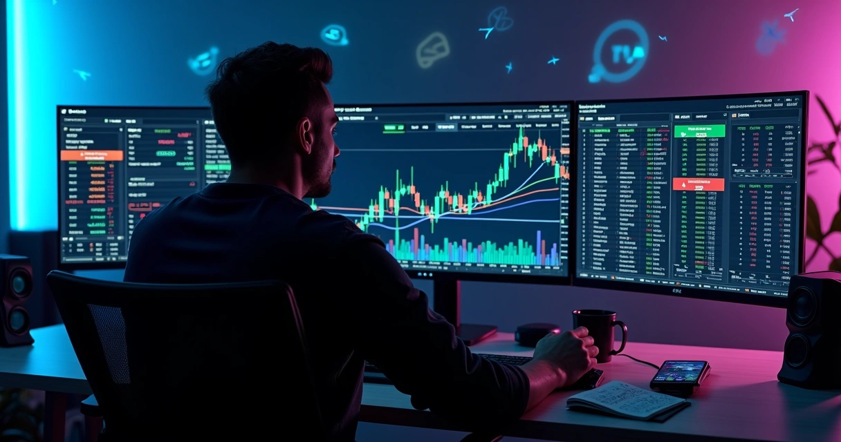 Trader analisando gráfico de slippage em várias exchanges num painel de criptomoedas 