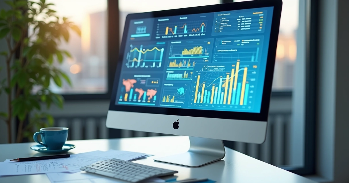 Tela de computador exibindo dados de sócios empresariais em gráficos e tabelas 