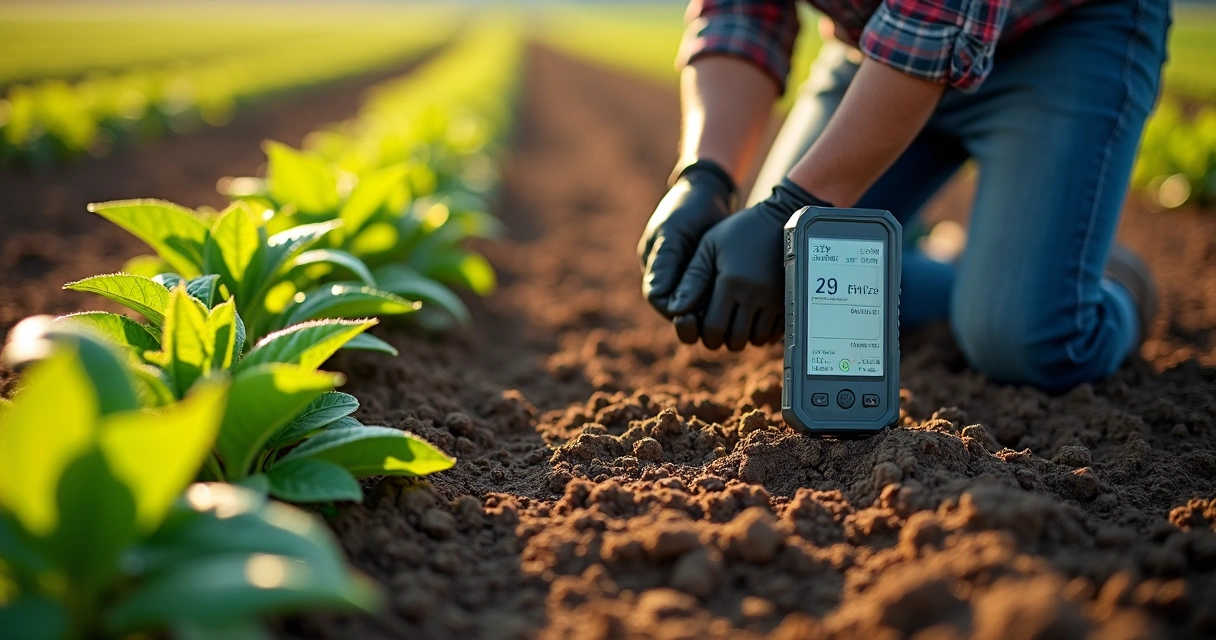 Análise de solo em campo agrícola com equipamentos digitais 