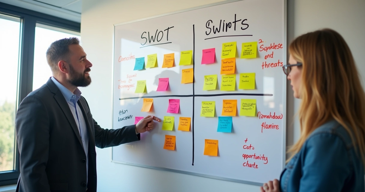 Quadro de SWOT com pontos de força e fraquezas em geração de leads 