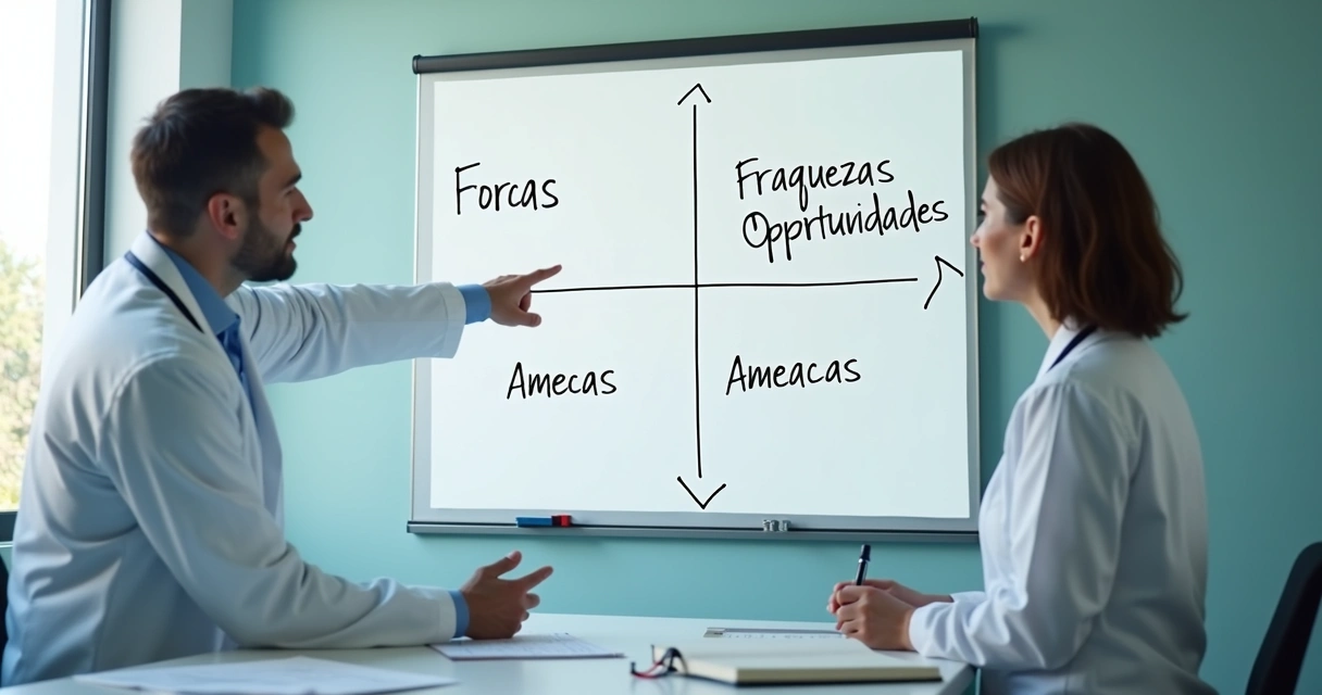 Quadro de análise SWOT em clínica médica 