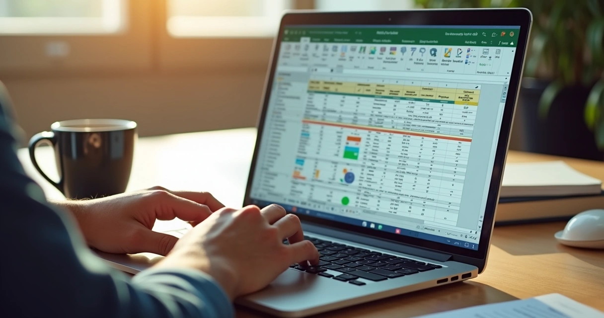 Pessoa ajustando dados em uma planilha de tabela dinâmica. 