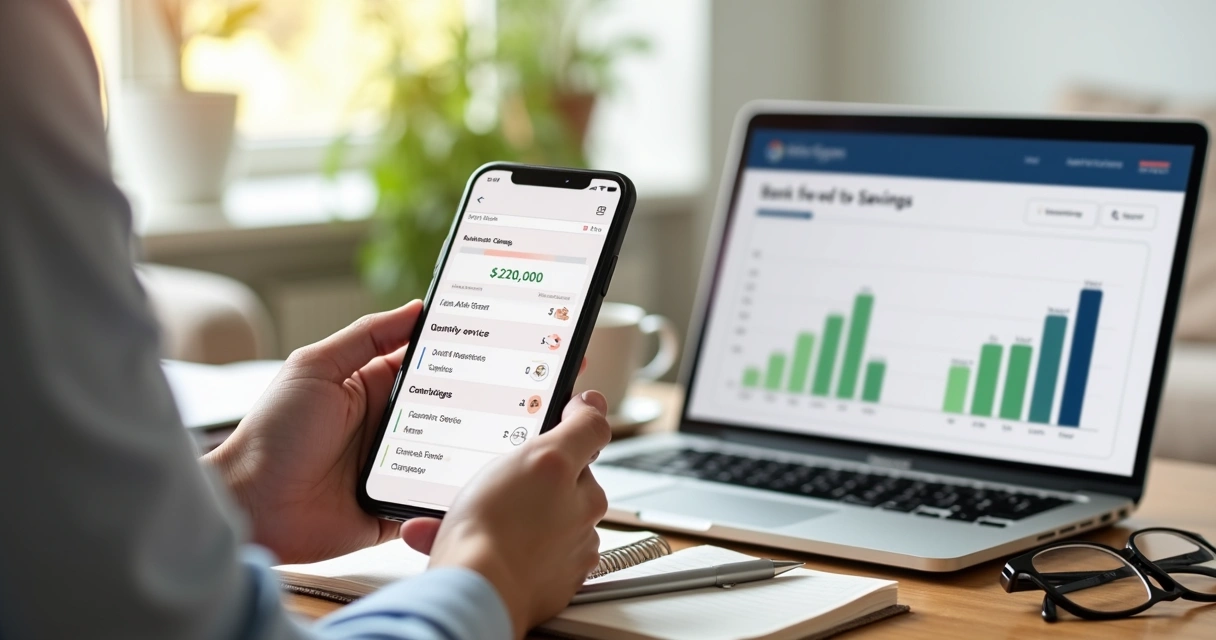 Pessoa analisando tarifas bancárias no celular com destaque para gastos automáticos 