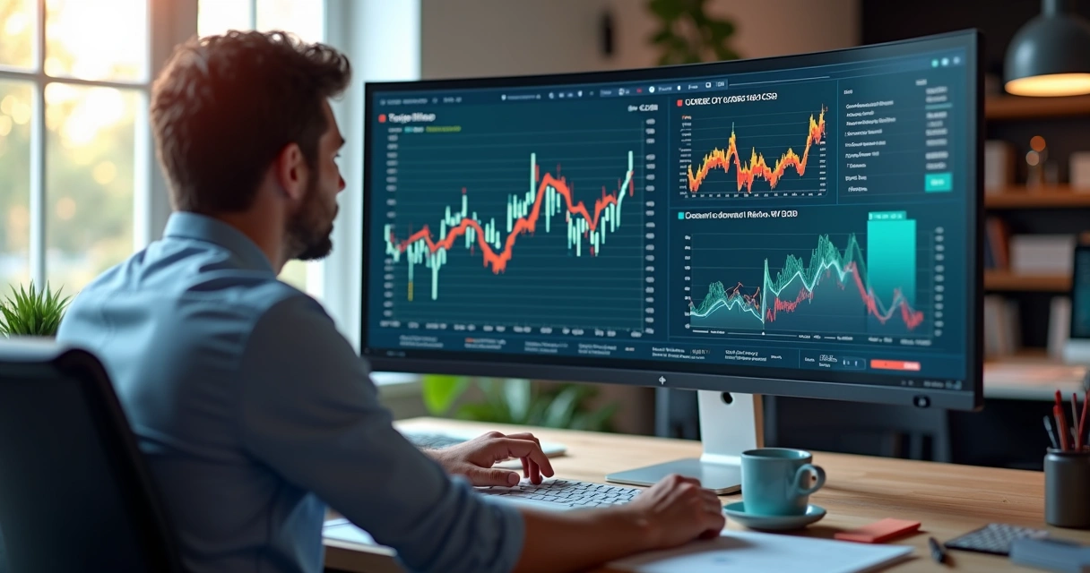 Profissional analisando gráficos de conversão em tela de computador 